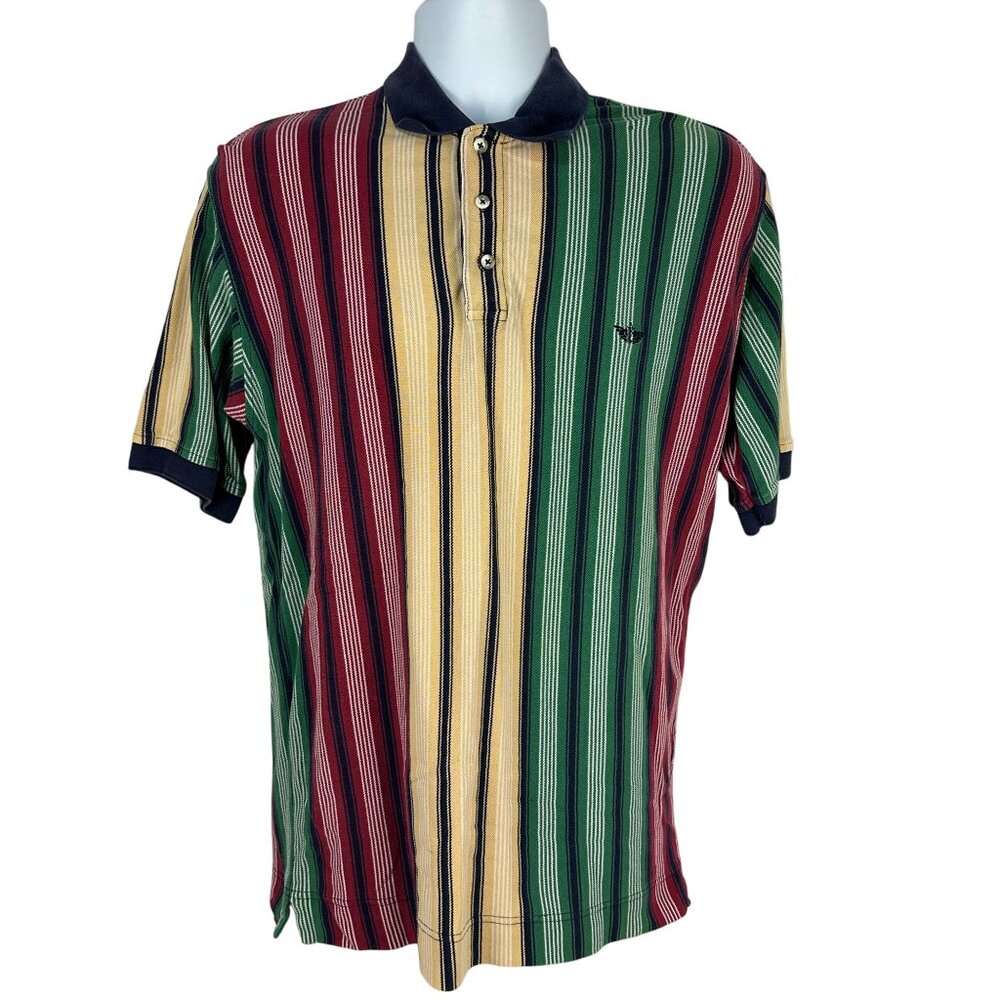 Dockers Mens Multicolor Striped Polo Shirt Size M 100% Cotton Short Sleeve